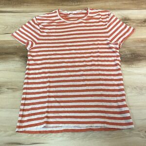 Mr P. Mens 100% Linen Striped Short Sleeve T-Shirt Orange Cream XS Mr. Porter